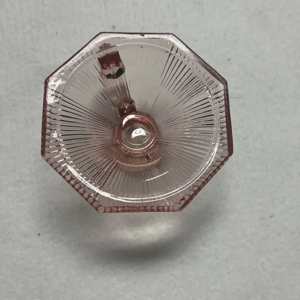 Vintage Pink Glass Candle Holder Chamberstick Ribbed Hexagon Depression